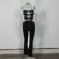 Hollow Cross Halter Jumpsuit Backless Sleeveless Square Metal Rings Peach Buttocks Midnight Sexy Workout Overalls