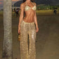 Glitter Sequin Pants Set Women Summer Fashion Bikini Tops And Trouser Matching Sets Female Beach Club Party Pants Set