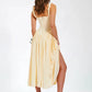Elegant Satin Backless Midi Dress For Women High Quality Sundress Fashion Square Collar Sleeveless Loose Pleated Dress