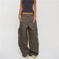 Vintage Y2K Women Baggy Wide Leg Cargo Pants Mid Rise Flap Multi Pockets Stitch Seam Loose Straight Trousers Streetwear