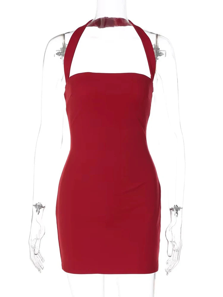 Halter Backless Sexy Mini Dress Women Elegant Sleeveless Back Lace Up Bodycon Club Party Evening Cocktail Dress 2026