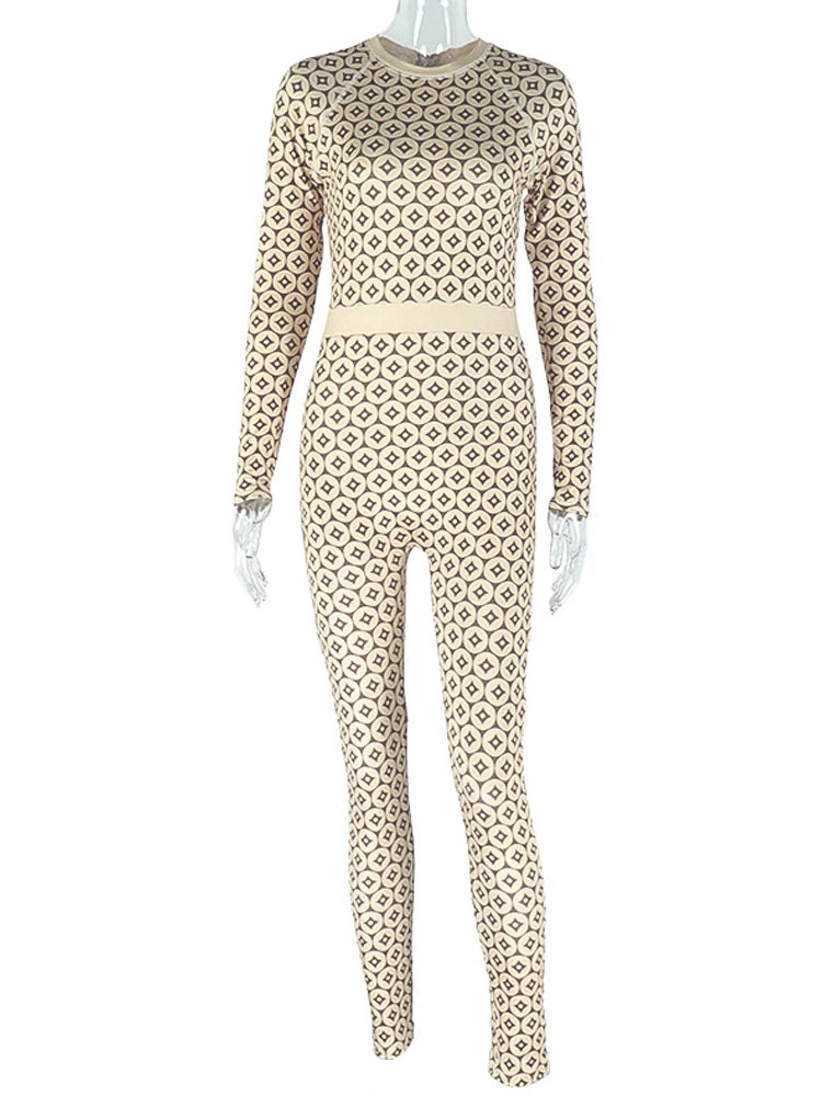 Casual Sporty Jumpsuits Women Chic Coins Print Elastic Thin Hipster Workout Streetwear Fitness Body-Shaping Overalls