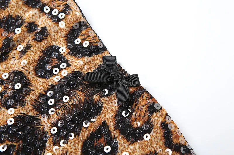 Glitter Sequin Leopard Print Midi Party Dresses Woman Strapless Backless Bodycon Dress Sexy Club Outfits