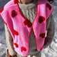 Women Winter Vest Sleeveless Jacket Button Closure Heart Print Warm Furry Vest Outwear for Valentine's Day