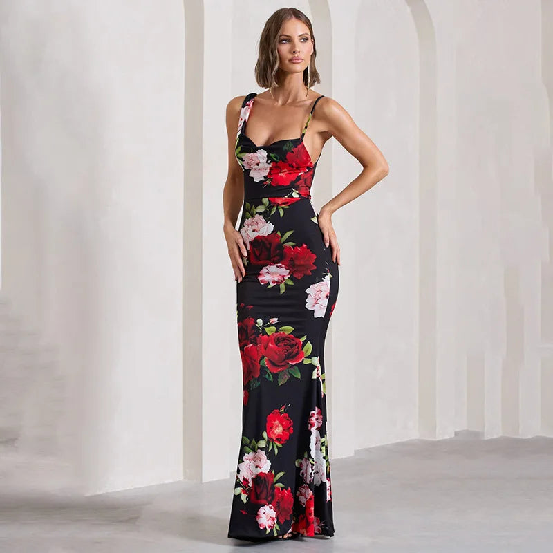 Asymmetrical Sleeveless Mermaid Maxi Dresses Vacation Outfits Sexy Elegant Printed Summer Dress Women 2024