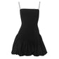 Bubble Hem Spaghetti Strap Backless Mini Dresses Women Summer Black Dress French Style Trendy Clothes