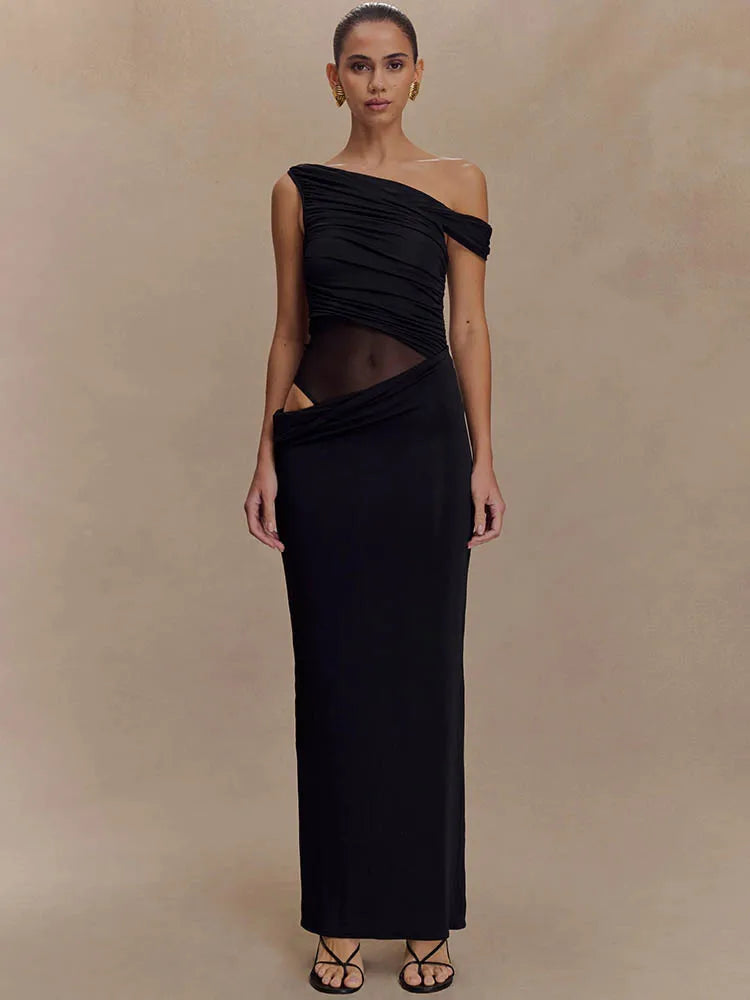 One Shoulder Slinky Sexy Maxi Dress Women Summer Fashion Backless Sleeveless Split Club Party Long Dress Elegant