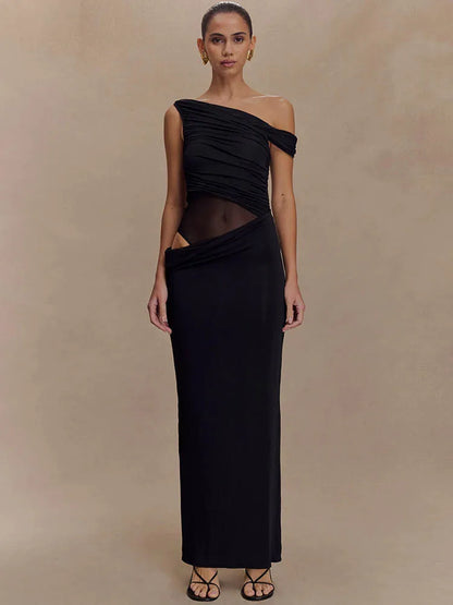 One Shoulder Slinky Sexy Maxi Dress Women Summer Fashion Backless Sleeveless Split Club Party Long Dress Elegant