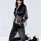 Smooth 2-Piece Set Women Single Row Hidden Buttons Lapel Full Sleeve Crop Tops+Simple Classic Pant Midnigt Slim Suit