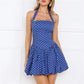 Women Fashion Cocktail Mini Dress Solid/Dots Print Halter Neck Bubble Dress Tie Up A Line Dress Sexy Corset Club Dresses