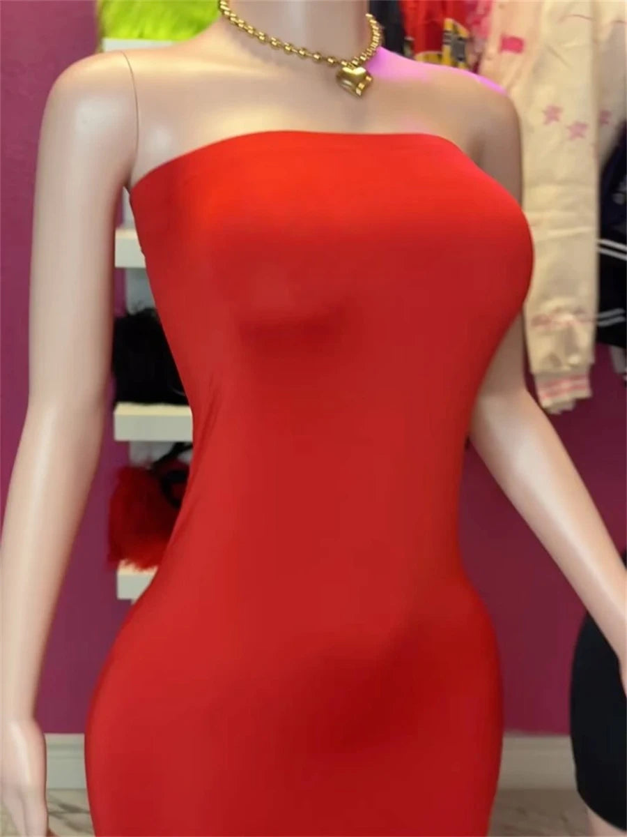 Sexy Hottie Dress Women Fashion Classic Chic Sleeveless Stretch Skinny Wild Party Club Street Peach Hip Mini Bodycon
