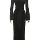 Sexy Maxi Dress Women Shoulder Padded Zip Wrapped Bandage Long Sleeve Slit Elegant Solid Office Simple Skinny Bodycon