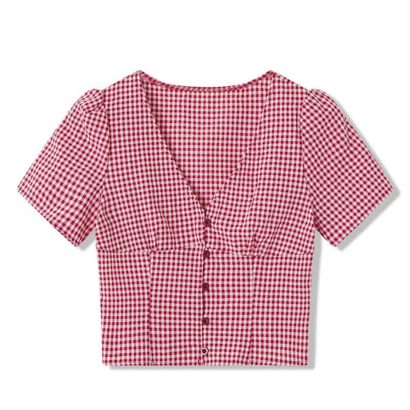 Women Y2k Button Down Shirt Preppy Short Sleeve Lapel Collar Blouse 2025 Vintage Slim Fit Crop Top Summer Streetwear