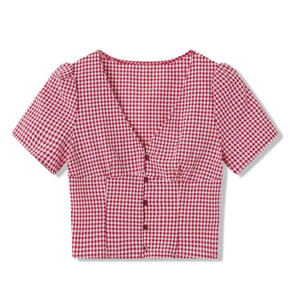 Women Y2k Button Down Shirt Preppy Short Sleeve Lapel Collar Blouse 2025 Vintage Slim Fit Crop Top Summer Streetwear