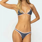 Women 2 Pieces Bikini Swimsuits Patchwork Tie-Up Halter Neck Sleeveless Bra Thong Bottoms Beach Bathing Suit Set