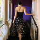 Polka Dot Print Mesh Sheer Brown Black Skirts for Woman Low Rise Asymmetrical Midi Skirt Y2k Clothes