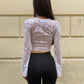 See Through Lace Shirts & Blouses Sexy Black Deep V Neck Long Sleeve Crop Top Woman 2025 Fall Clothes