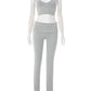 Casual Ribbed Women 2 Piece Set Casual Backless Bandage Halter Tank Tops+Lapel Pants Matching Stretch Sexy Streetwear