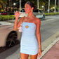 Hardwear Detail Tube Dress Sexy Resort Wear Blue Strapless Backless Ruched Mini Dresses for Woman Summer