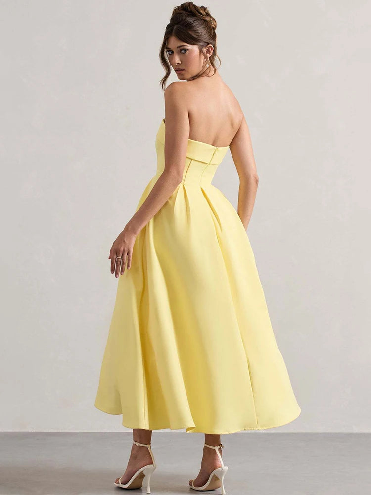 Off-shoulder Strapless Sexy Midi Dress Women Fashion Elegant Sleeveless Backless High Waist A-line Club Party Dress New