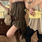 Irregular Hem Dress Women Chest Wrap Folds Drawstring Tassel Sleeveless Solid Summer Fashion High Street Sexy Bodycon