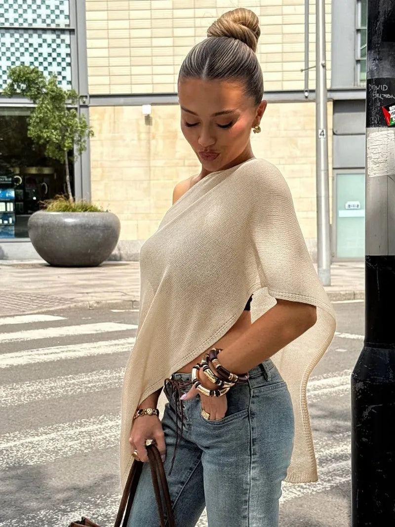 One Shoulder Loose Sweater for Woman Fall Clothes Casual Pullovers Asymmetrical Top Knitwears