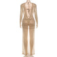 Women 3 Piece Glitter Sheer Mesh Dress Set with Satin Bikini Set Cap Sleeve Deep V Neck Twisted Waist Backless Cover Up