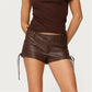 American Retro Motorcycle Style Faux Leather Low Rise Shorts Lace-Up Side Detail Mini Hot Pants Gothic Punk Streetwear