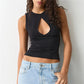 Women's Summer Tank Tops Stylish Solid Color Hollow Out Design Crew Neck Sleeveless Slim Fit Vest Shirt Y2K Streetwear