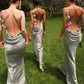 Flower Applique Backless Maxi Dress Sexy Satin Evening Party Dresses for Women Elegant Wedding Guest Outfits