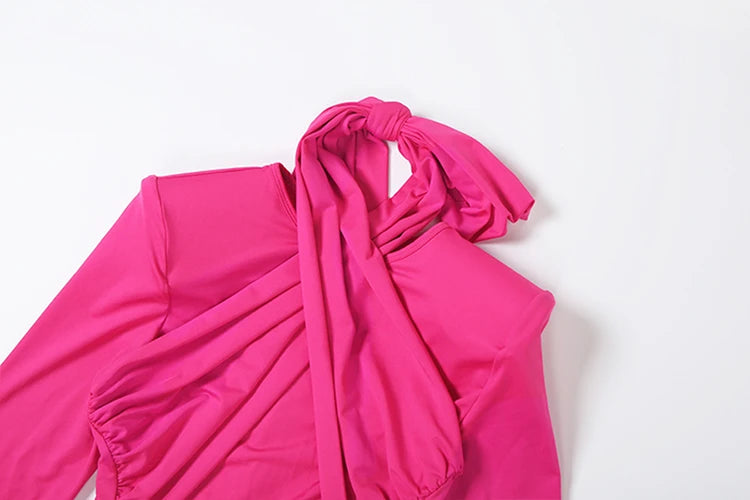 Christmas Maxi Dress Women Elegant Y2K Long Sleeve Shoulder Padded Bandage Ribbon Sexy Elegant Skinny Stretch Bodycon