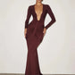Deep V Neck Long Sleeve Sexy Maxi Dress Women Gown Spring Elegant Draped Ruched Bodycon Club Party Long Dresses Female