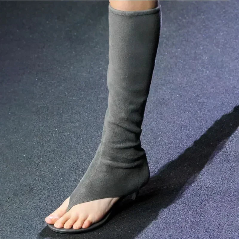 New European and American Fish Mouth Clip Toe Mid Boot, Fashionable Thin High Heel Side Zipper Women's High Tube Cool Boot