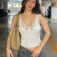 Lace Trim Satin Tank Tops for Woman Sexy White Black V Neck Backless Crop Tops Summer 2026 Woman Fashion