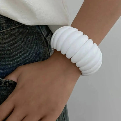 Women's 3-Style Boho Wide Geometric White Resin Cuff Elastic Bangles Set Vintage Punk Y2K Jewelry Gift Set