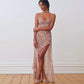 Sexy Asymmetrical Halter Backless Long Dresses Floral Print Chiffon Beach Vacation Summer Dress Womens
