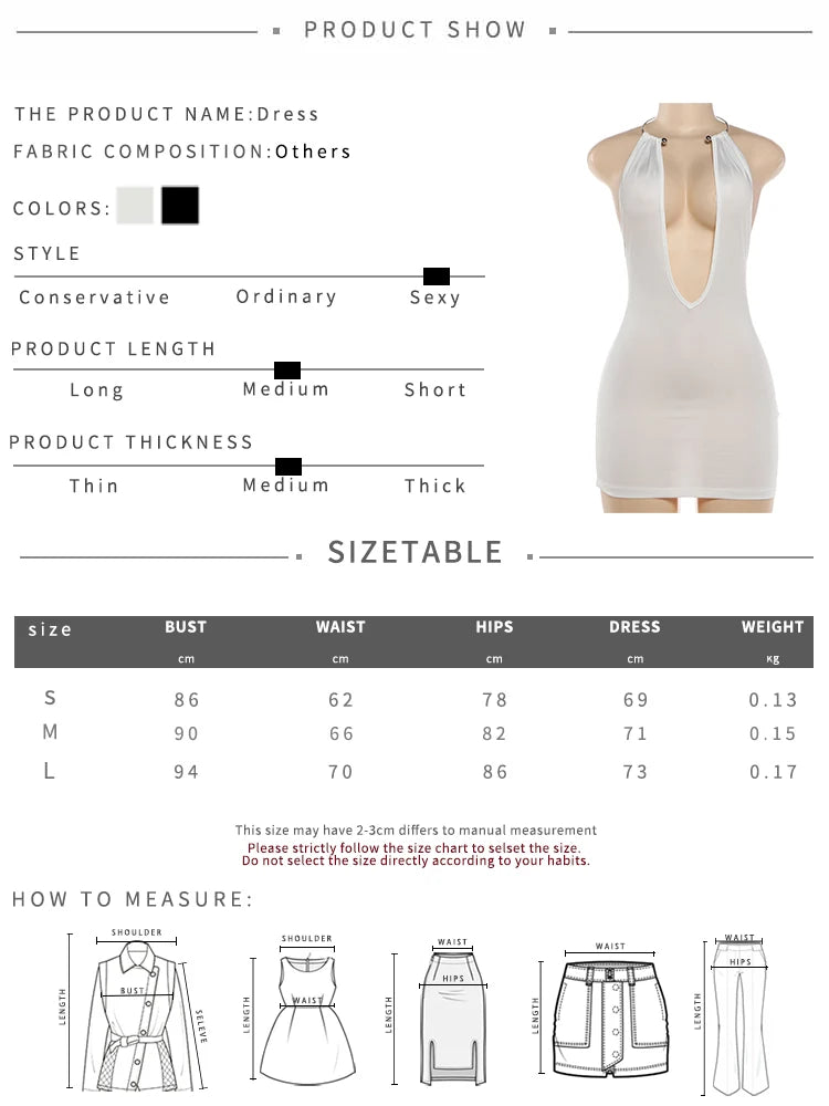 Sexy Backless Dress Woman Summer Trend Metal Ring Halter Low-Neck Sleeveless Hottie Midnight Club Party Mini Bodycon