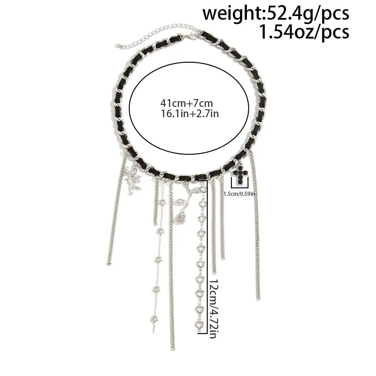 Boho Heart Rose Cross Metal Tassel Pendant Chokers Necklace Women Trendy Exquisite Neck Chain Wed Bride Jewelry Gift ﻿