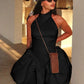 Halter Backless Bubble Short Dresses Elegant White Black Summer Dress Woman Clothing 2025