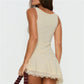 Women's Summer Mini Tank Dress V Neck Sleeveless A-Line Dress Lace Trim Solid Color Sleeveless Dress for Beach Vacation