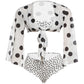 Beach Y2K Style 3 Piece Set Woman Polka Dot Print Full Sleeve Knot Tops+Low-Neck Bra+Mini Shorts Sexy Fashion Suits