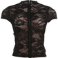 Metal single-breasted T-Shirt Women Sexy Jacquard See Through Turtleneck Short Sleeve Wild Chic Trend Street Clubwear