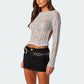 Women Open Back Knit Top Hollow Out Ripped Sweaters Long Sleeve Distressed Sheer Backless Crochet Crop Tops Vintage