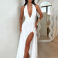 Halter Deep V Neck High Split Maxi Dress For Women Fashion Sleeveless Backless Bodycon Club Party Sexy Long Dress New