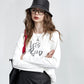 Women's Long Sleeve White T-Shirt with Letter Print, Casual Round Neck Graphic Tee for Everyday, Basic White Top