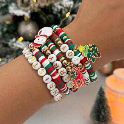 6 Pcs Y2K Snowman Deer Christmas Tree Pendant Polymer Clay Bracelet Women New Year Bangles Xmas Party Jewelry Gifts