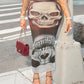 See Through Skirts Women 2025 Summer Trend Skulls Print Sexy  Skinny Stretch Wild Basic Clubwear Midnight Long Skirts