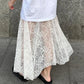 Women Fairy Lace Maxi Skirt Y2K Vintage Sheer Mesh Lace Floral Bodycon Long Skirt Sexy See-Through Half Slip Skirts