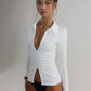 Double-ended Zipper Long Sleeve Tops for Woman Solid Slim Fitted T Shirts Autumn New Fashion Cardigan