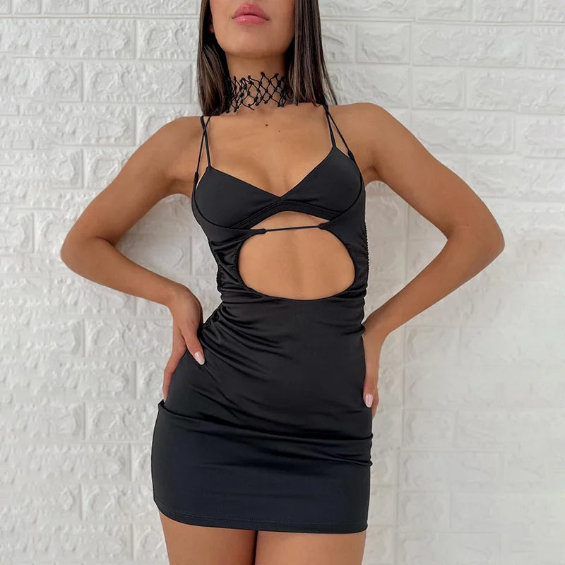 Cut Out Backless Mini Dresses Festival Wear Chic Outfits for Women Summer 2024 Sexy Black Bodycon Dress